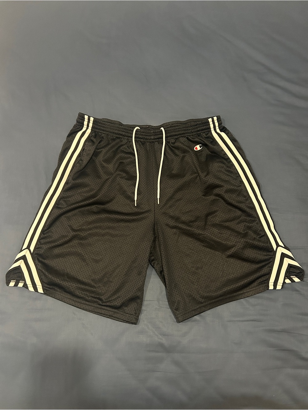 Champion Black Athletic Mesh Shorts with White Side Stripes